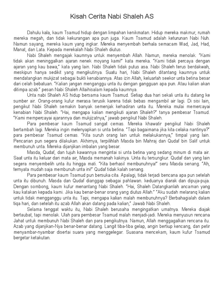 Mukjizat Unta Nabi Shaleh dan Kaum Tsamud | PDF