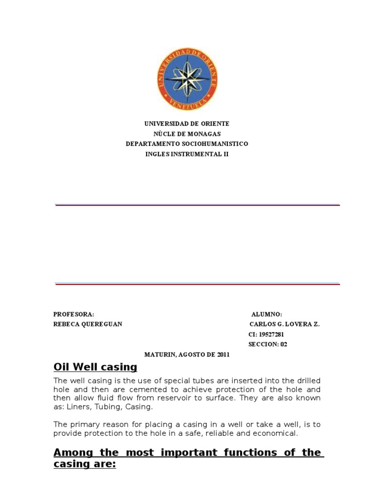 Oil Well Casing | PDF | Casing (Borehole) | Chemical Engineering