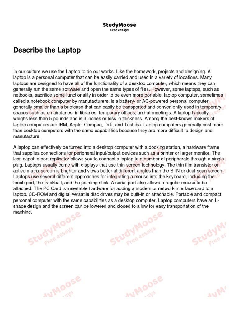 Describe The Laptop | PDF | Laptop | Personal Computers