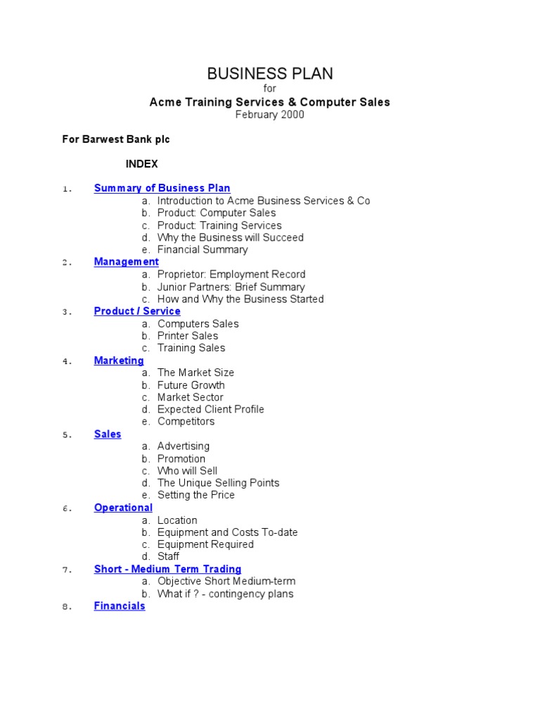 Business Plan: Acme Training Services & Computer Sales | PDF | Sales ...