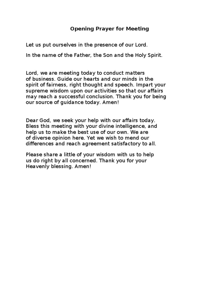 Opening Prayer For Meeting Prayer Holy Spirit