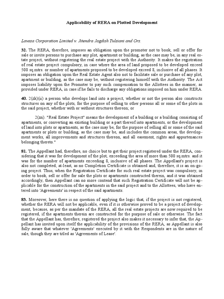 RERA Applicability on Plotted Development | PDF | Civil Law (Legal ...