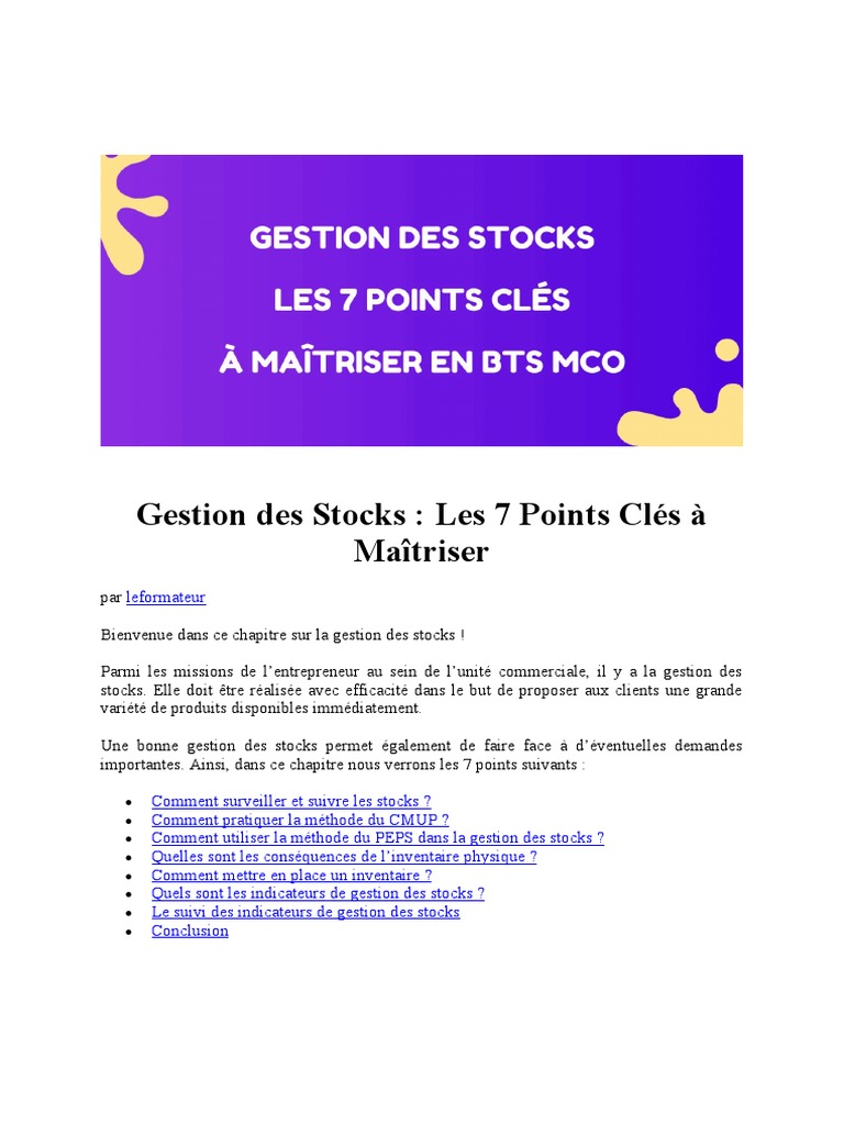 Gestion des Stocks : 7 Points Clés | PDF | Inventaire | Ratio financier