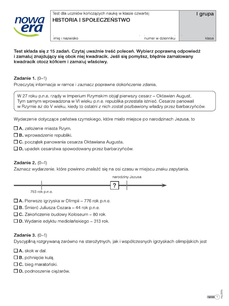 Historia Nowa Era Klasa 4 Diagnoza Wczoraj I Dzis NOWA ERA kl4 2015 | PDF