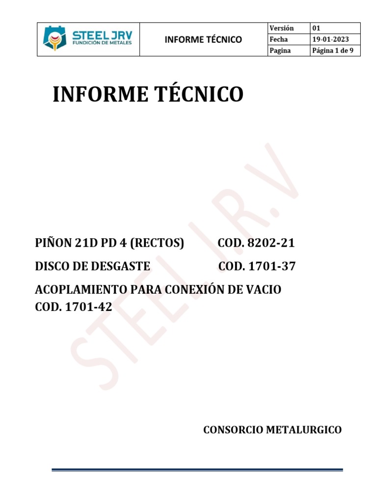 Inf. Tecnico Acoplamiento - Piñon - Disco Ac 1045 - Fe Gris 40 - Comesa ...