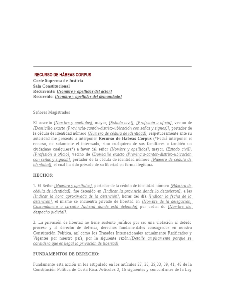 Recurso de Hábeas Corpus | Descargar gratis PDF | Habeas corpus | Justicia