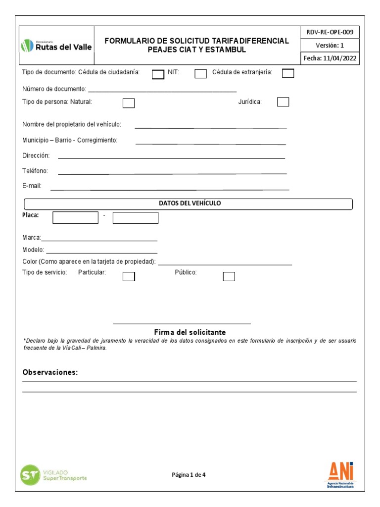 Solicitud Tarifa Diferencial Peajes CIAT y Estambul | PDF | Transporte ...