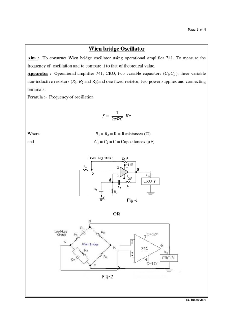 Wien Bridge Oscillator Experiment Guide | PDF | Amplifier | Capacitor
