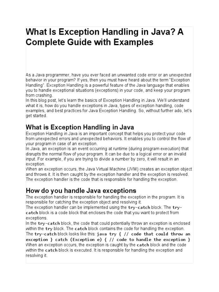 What Is Exception Handling in Java Write PDF Java (Programming