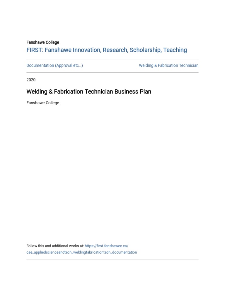 Welding & Fabrication Technician Business Plan PDF Welding