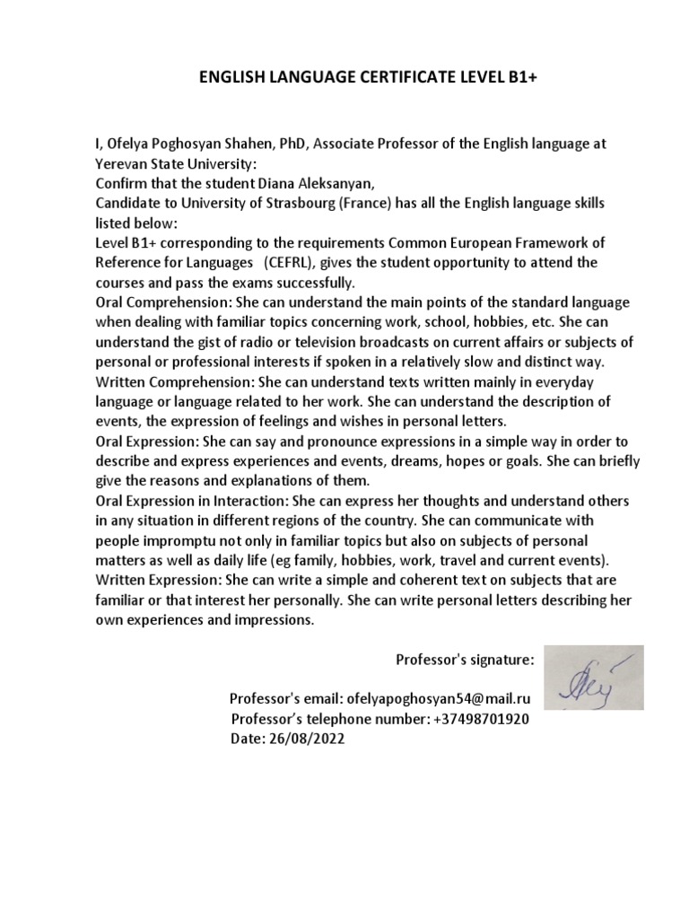 English Language Certificate Level B1 | PDF
