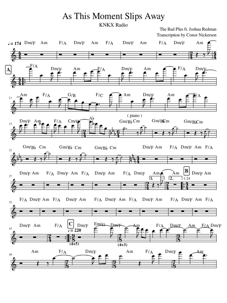 As This Moment Slips Away Tenor Sax PDF