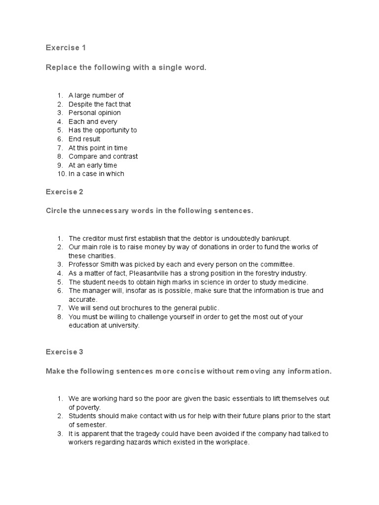 Concise Writing Exercises and Solutions | PDF | Career & Growth ...