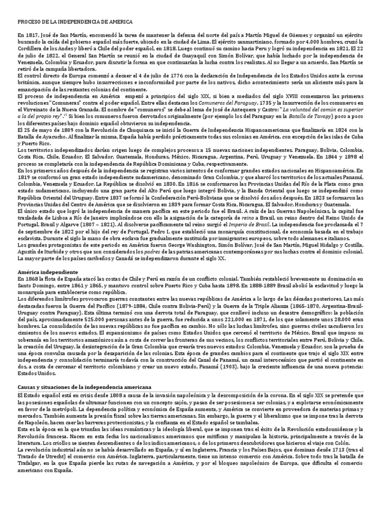 Proceso de La Independencia de America y Colombia | PDF | Imperio ...