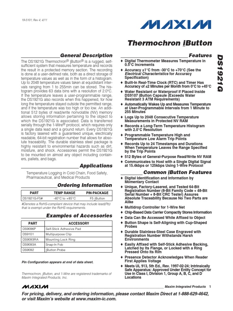 Datasheet ds1921g pdf computer memory read only memory