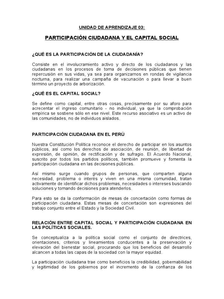 Participacion Ciudadana y Capital Social | PDF | Participación pública ...