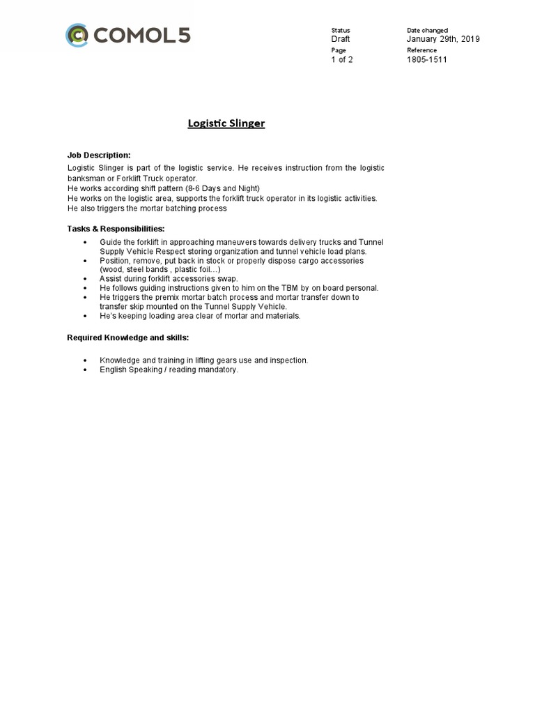 18051511 Job Description Form For Slinger PDF