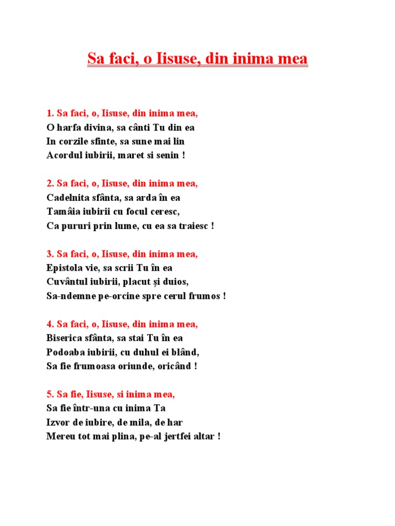 Sa Faci O Isuse Din Inima Mea Versuri Sa Faci o Iisuse Din Inima Mea | PDF