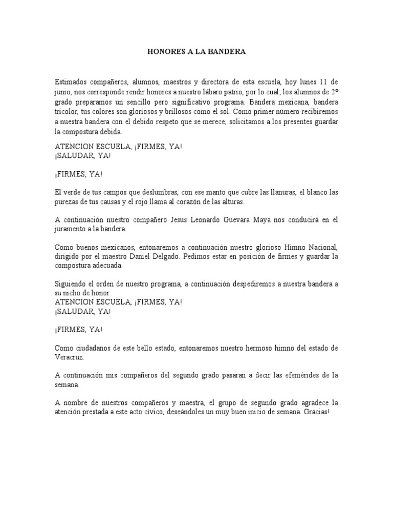 Honores a la Bandera en Preescolar | PDF | Artes del Lenguaje y ...