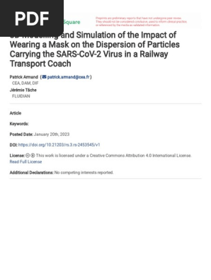 Research Square_3D Modelling and Simulation of the Impact of Wearing a Mask on the Dispersion of Particles Carrying the SARS-CoV-2 Virus in a Railway Transport Coach 012023