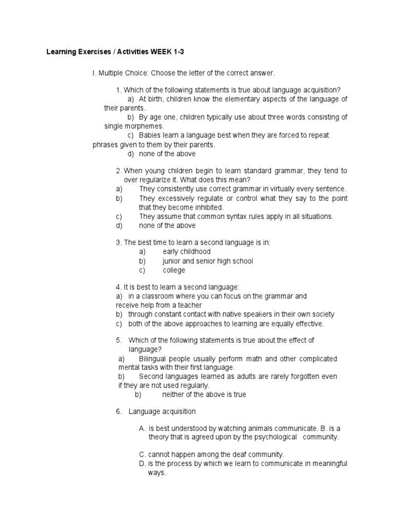 Learning Exercises | PDF | Language Acquisition | Second Language