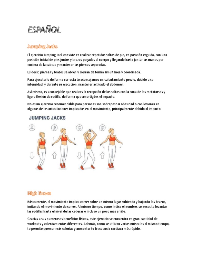 Rutinas Jumping Jacks. InglesEspañol PDF Corriendo Determinantes