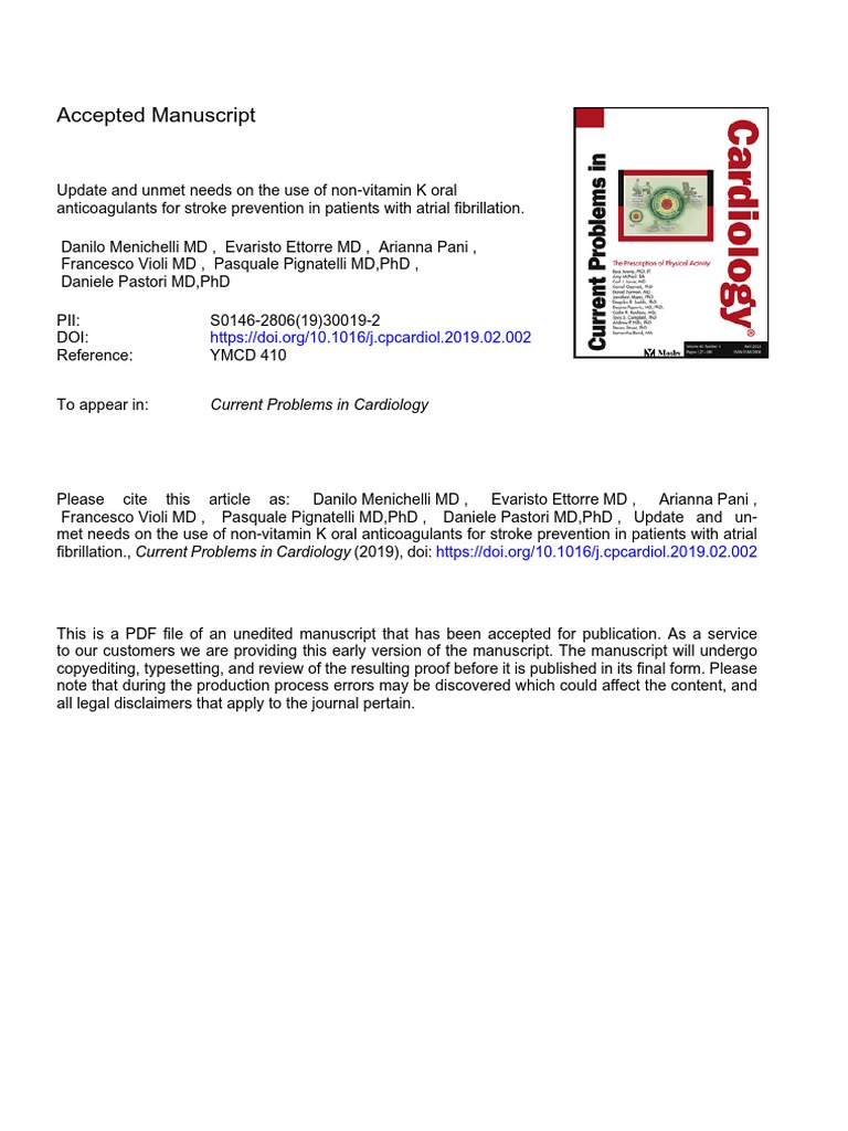 Accepted Manuscript Current Problems in Cardiology PDF Stroke Heart