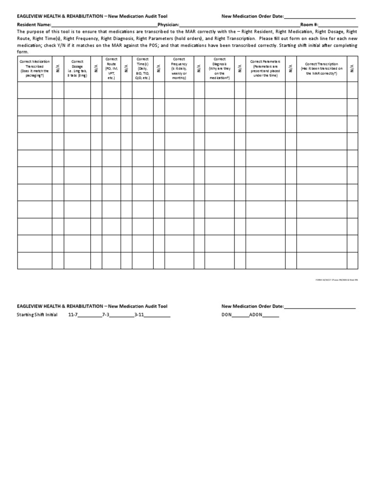 New Medication Audit Tool PDF Health Care Health Sciences