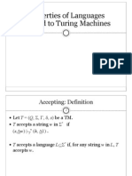 Properties of Languages Related To Turing Machines