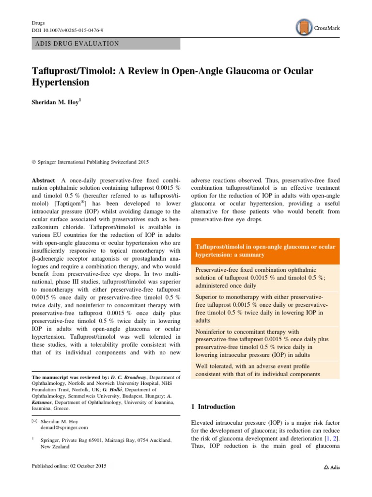 Timolol 1 | PDF | Glaucoma | Cornea