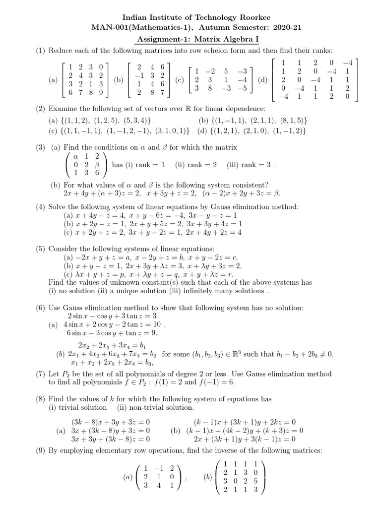 Assignment 1: Matrix Algebra I | PDF | Functions And Mappings | Matrix ...