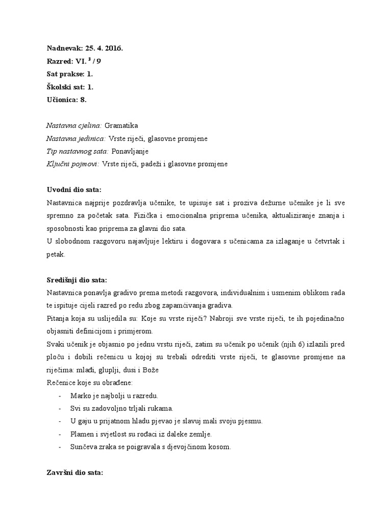 Primjer Dnevnika Prakse | PDF