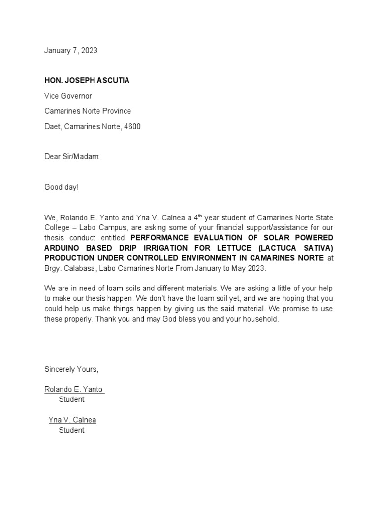Solicitation Letter Vice Gov | PDF