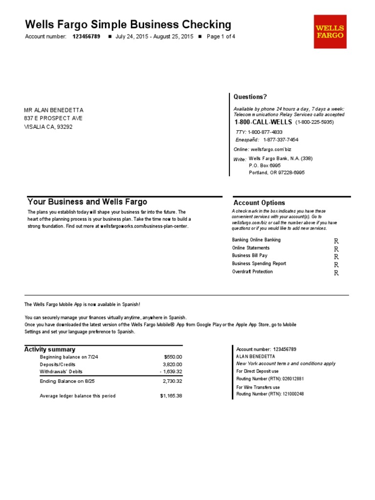 Wells Fargo Bank Statement | PDF | Fee | Overdraft
