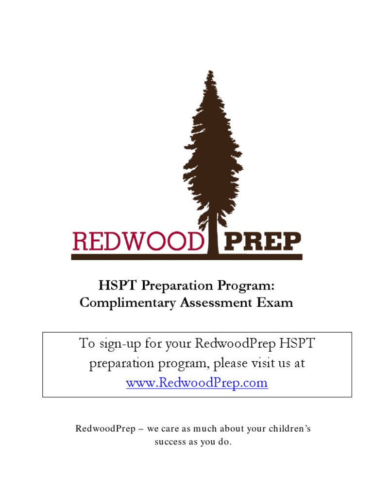 Redwood Prep HSPT Mini Diagnostic Practice Test PDF Test
