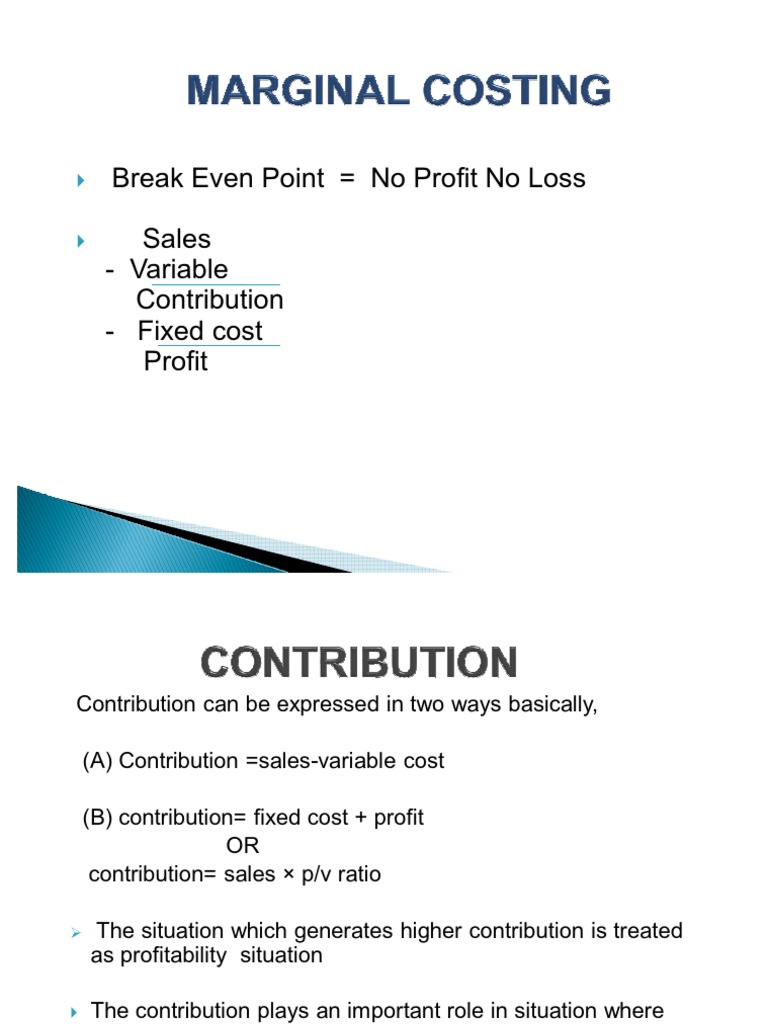 Break Even Point No Profit No Loss Sales Variable Contribution