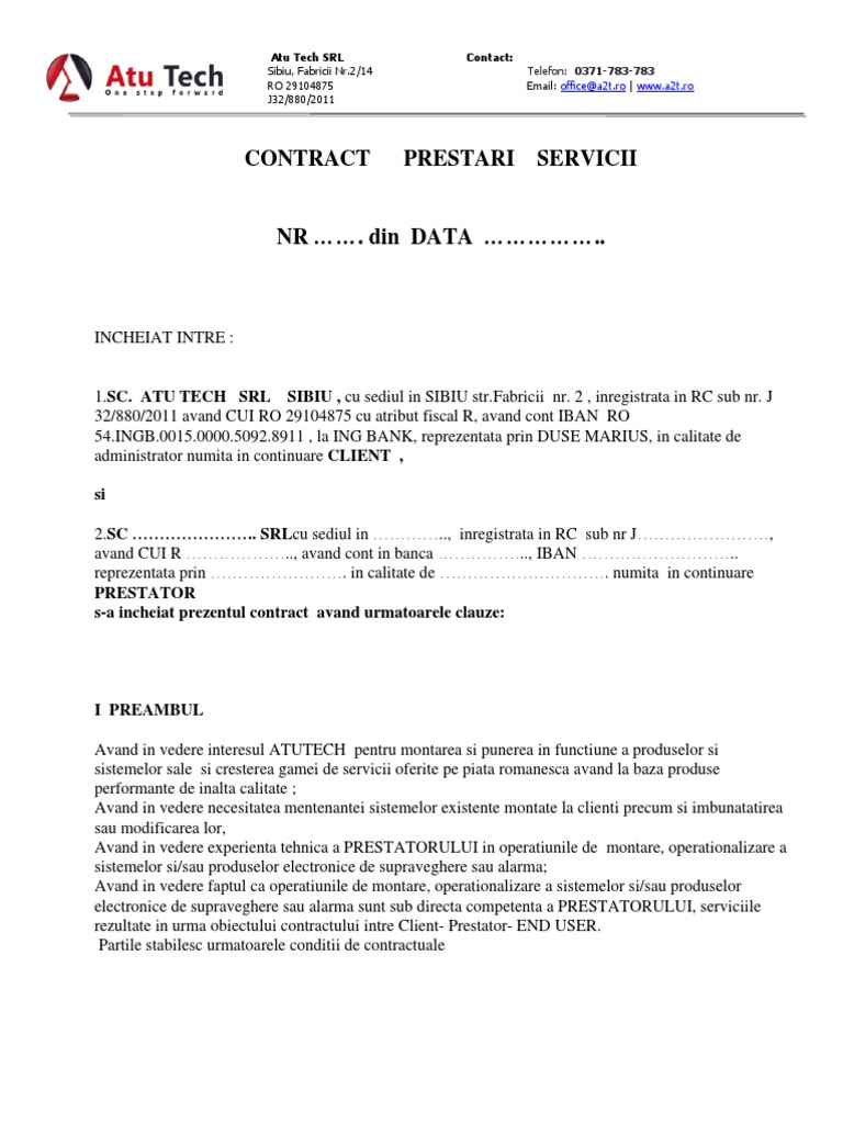 CONTRACT Prestare Servicii ATU TECH | PDF