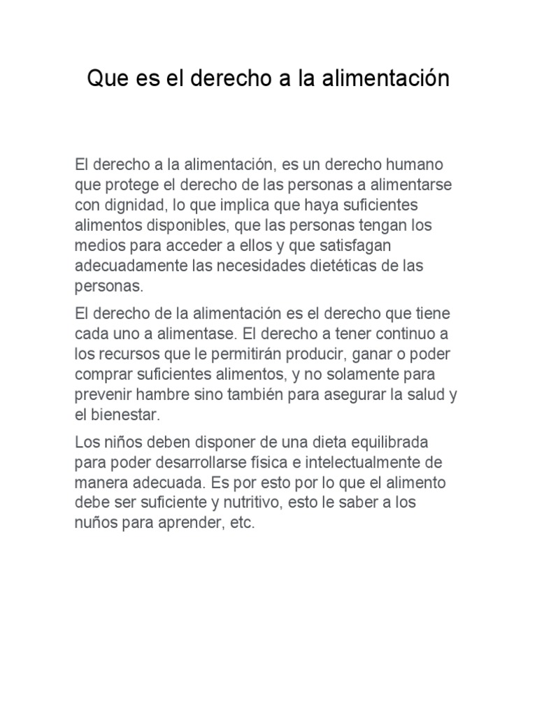 Que Es El Derecho A La Alimentación PDF