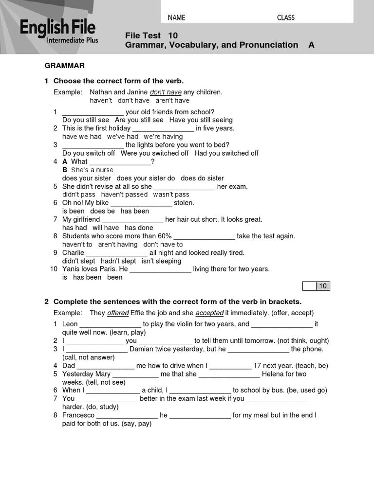 English File Intermediate Test 10 | PDF | Test (Assessment) | Cognition
