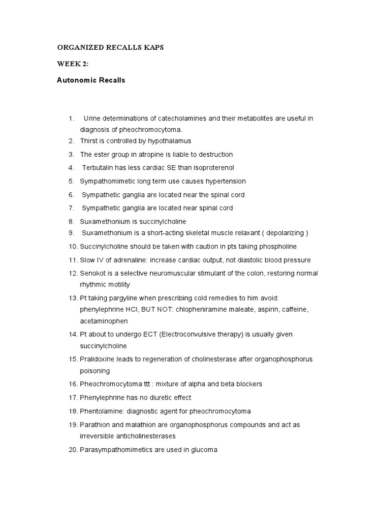 Organized Recalls Kaps PDF Acetylcholine Drugs