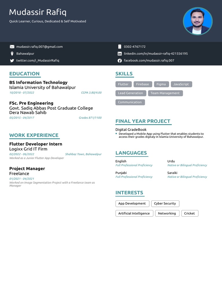Flutter Developer & Project Manager Resume | PDF | Computers