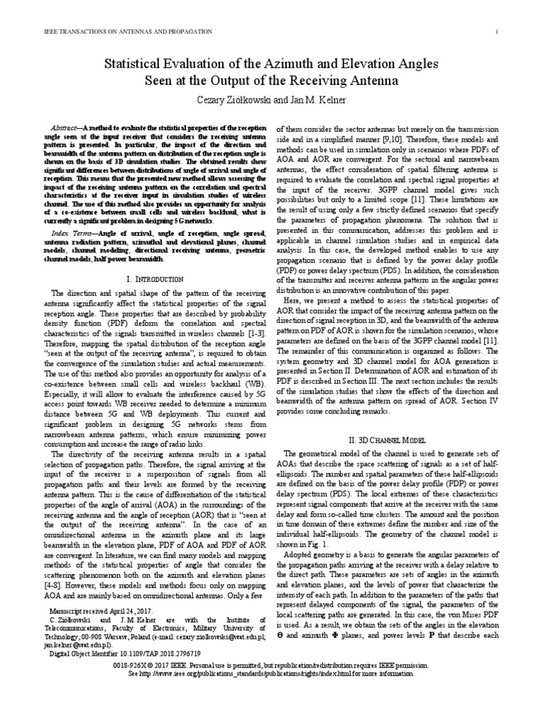 Statistical Evaluation of The Azimuth and Elevation Angles Seen at The