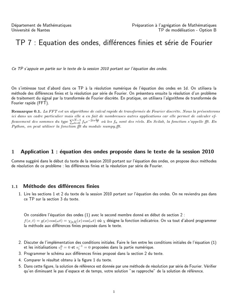 TP Modélisation : Équation des ondes et FFT | PDF | Transformation de ...