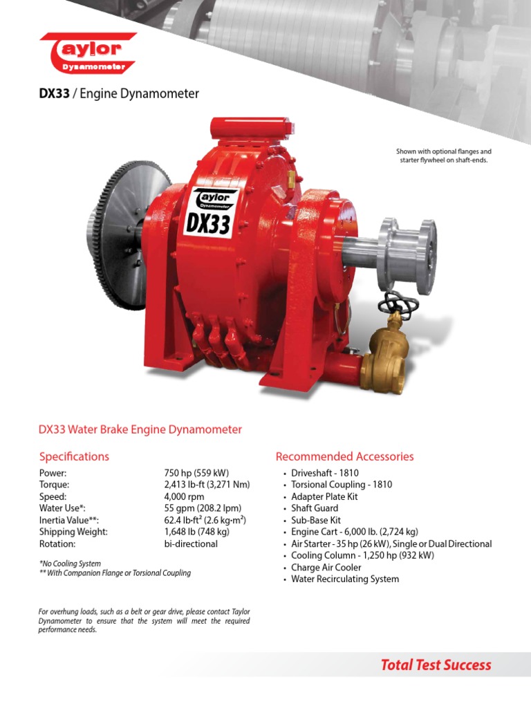 DX33 Engine Dynamometer Specifications, Performance Curves, and Accessories PDF