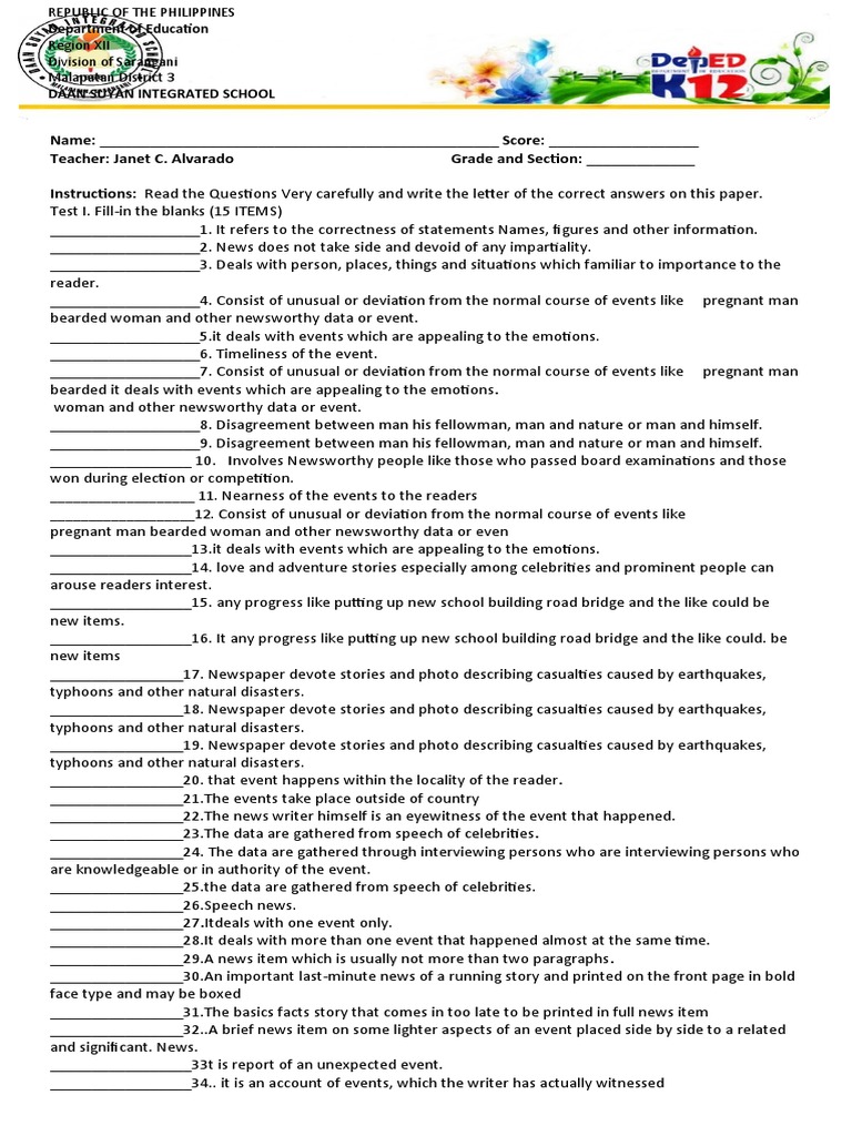 Examination For Grade 7 Spj Pdf News Public Sphere