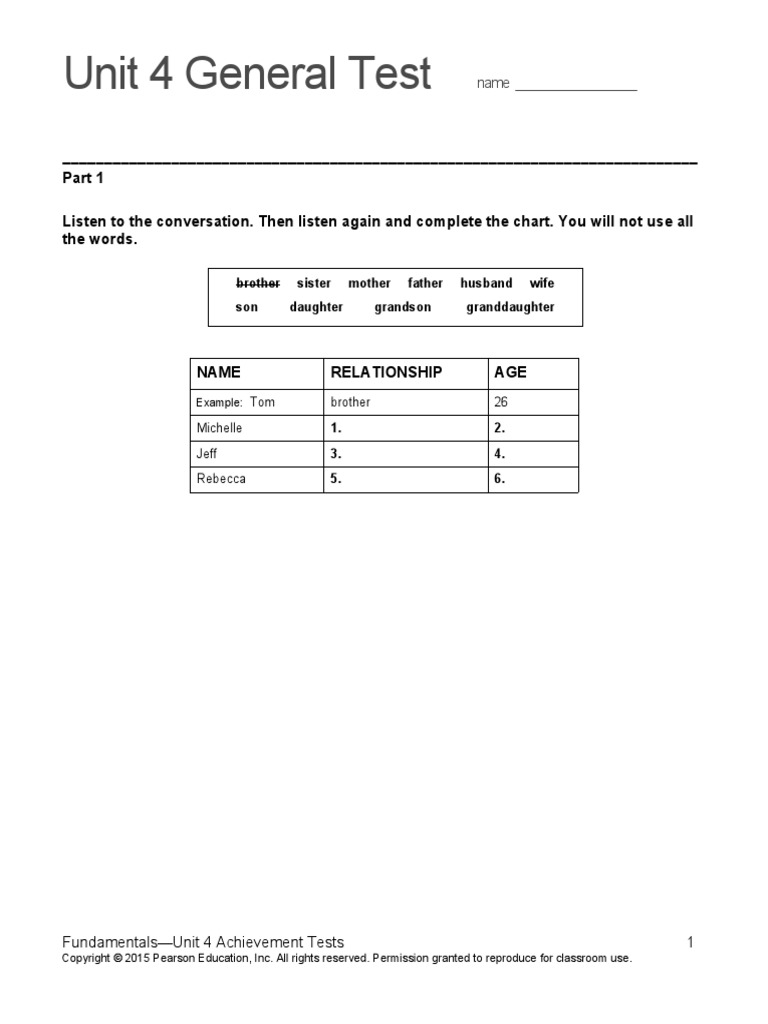 Top Notch Fundamentals Unit 4 Assessment | PDF
