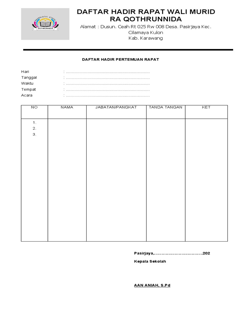 Daftar Hadir Pertemuan Rapat | PDF