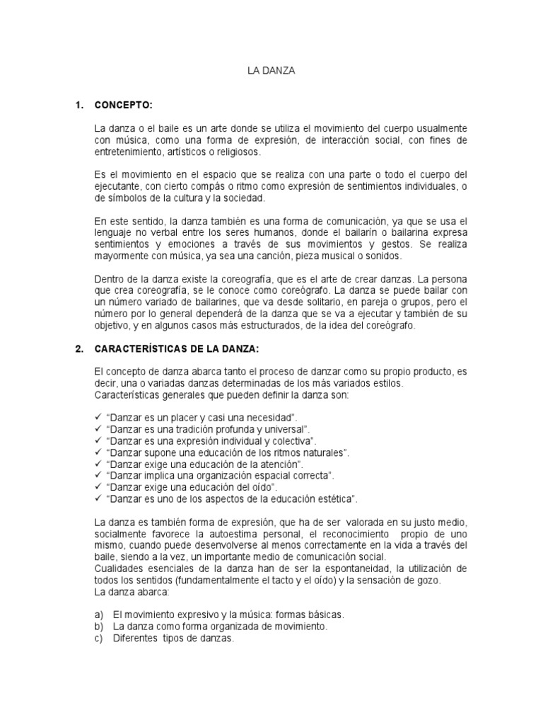 Características y Elementos de la Danza | PDF | Bailes | Educación de ...
