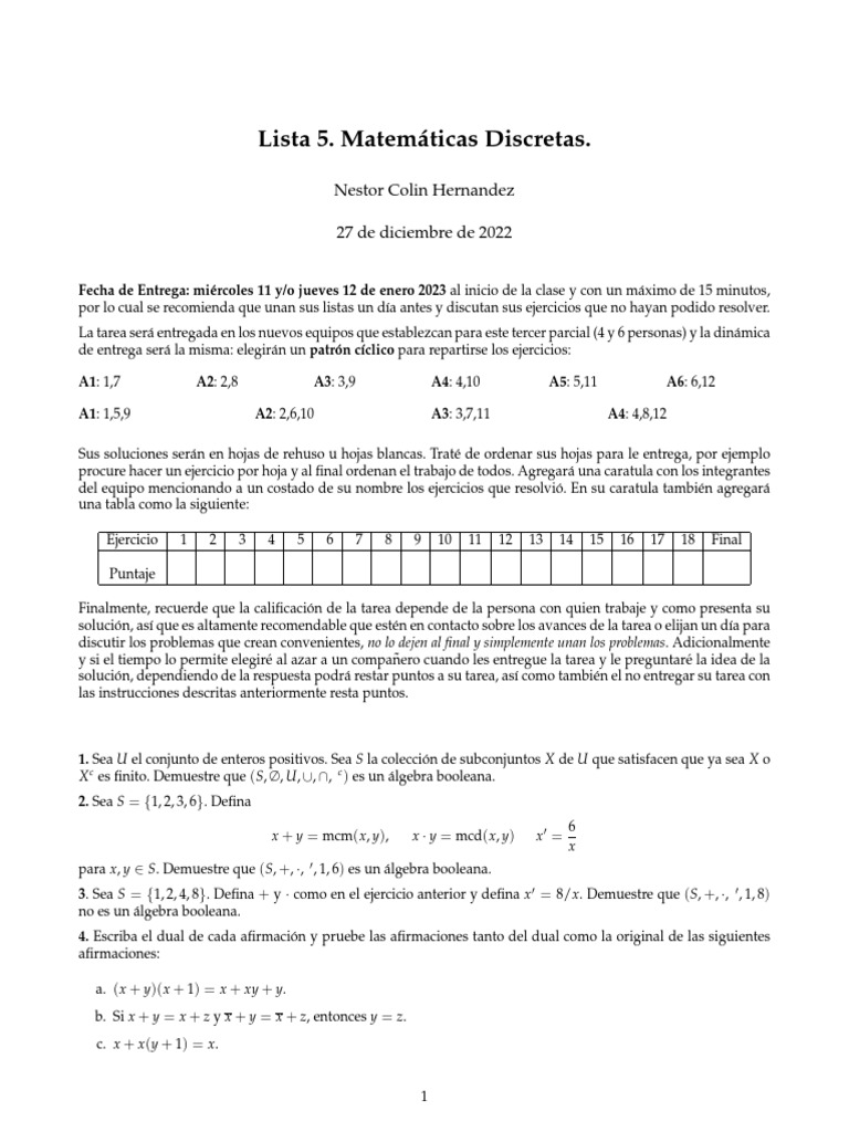 Lista 5 MD | PDF | Proposición | Matemáticas