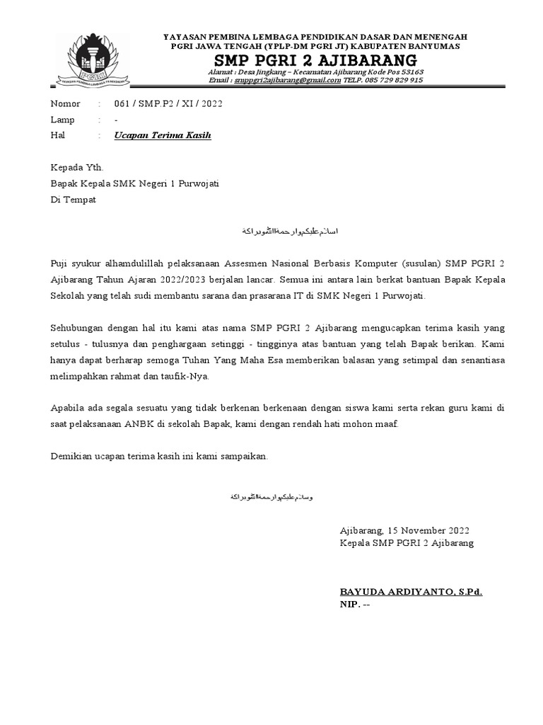 Surat Ucapan Terima Kasih Pdf